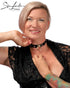 SiaLinda: Halsband Nr. 13 pink 8 Straß Kristalle und großem O - Ring 20mm, echt Leder schwarz - SiaLinda.com