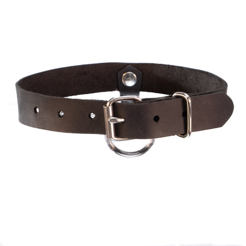 SiaLinda: Halsband PendO mit großem O - Ring Edelstahl, aus italienischem Latigo Leder - SiaLinda.com