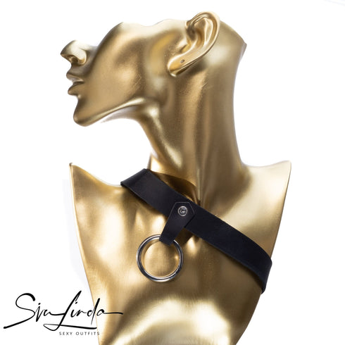 SiaLinda: Halsband PendO mit großem O - Ring Edelstahl, aus italienischem Latigo Leder - SiaLinda.com