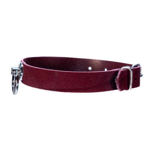 SiaLinda: Halsband Red Velvet, Veloursleder mit großem O - Ring 20mm, wein rot, Geschenkverpackung - SiaLinda.com