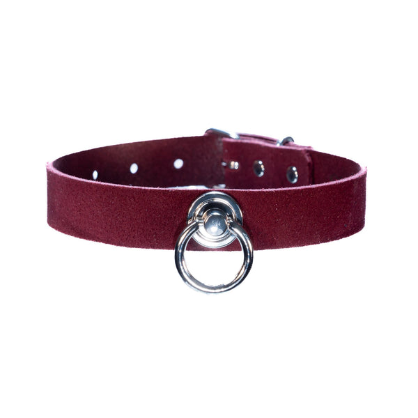 SiaLinda: Halsband Red Velvet, Veloursleder mit großem O - Ring 20mm, wein rot, Geschenkverpackung - SiaLinda.com