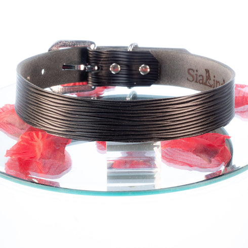 SiaLinda: Halsband Stria, edles italienisches Premiumleder, Streifenlook - SiaLinda.com