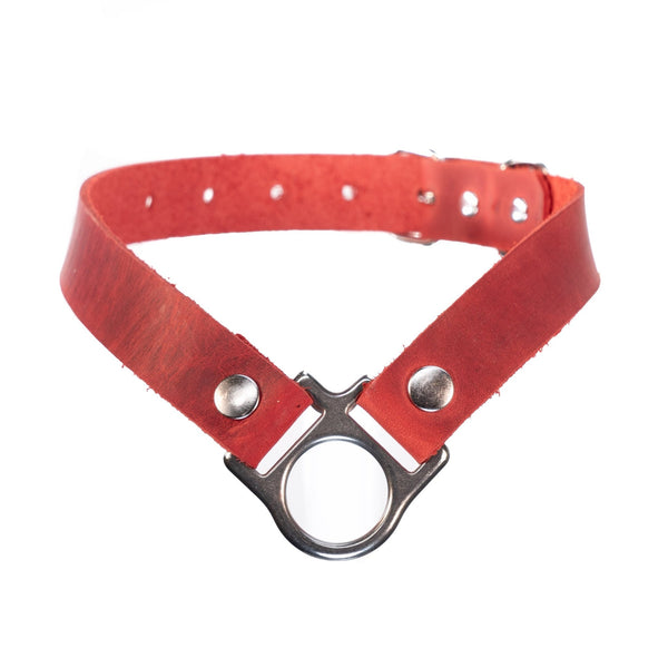SiaLinda: Halsband Trigon RossO Rot Leder, mit einzigartigem O - Ring Element - SiaLinda.com