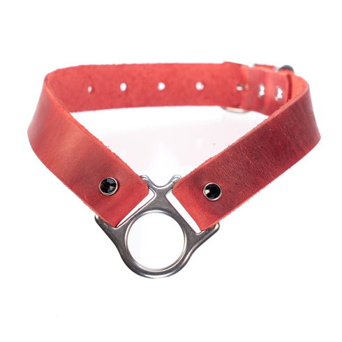 SiaLinda: Halsband Trigon RossO Rot Leder, mit einzigartigem O - Ring Element - SiaLinda.com