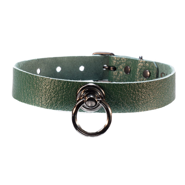 SiaLinda: Halsband Ziegennappa dunkel grün, feinstes italienisches Leder, pur oder mit O - Ring - SiaLinda.com