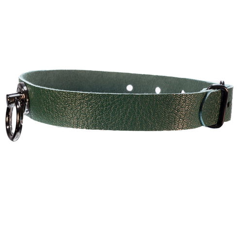 SiaLinda: Halsband Ziegennappa dunkel grün, feinstes italienisches Leder, pur oder mit O - Ring - SiaLinda.com