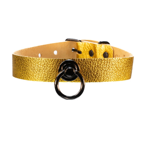 SiaLinda: Halsband Ziegennappa gold, feinstes italienisches Leder, pur, mit Kristall oder mit O - Ring - SiaLinda.com