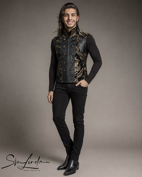SiaLinda: Herrenweste schwarz gold Oro, Gothic Barock, Brokat, ärmellos - SiaLinda.com