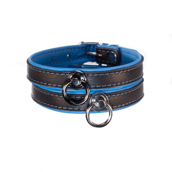 SiaLinda: Lederhalsband blau-schwarz mit O-Ring, Elchleder, 2 cm, zwei Längen - SiaLinda.com