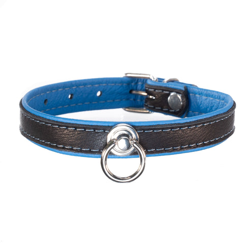 SiaLinda: Lederhalsband blau-schwarz mit O-Ring, Elchleder, 2 cm, zwei Längen - SiaLinda.com