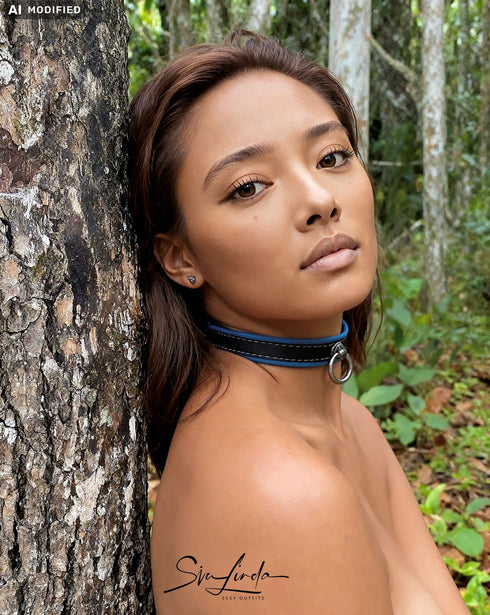 SiaLinda: Lederhalsband schwarz-blau mit O-Ring, Elchleder, 2 cm, zwei Längen - SiaLinda.com
