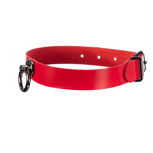 SiaLinda: Red Devil – Halsband Lackleder in Feuerrot, ohne oder mit schwarzem O - Ring - SiaLinda.com