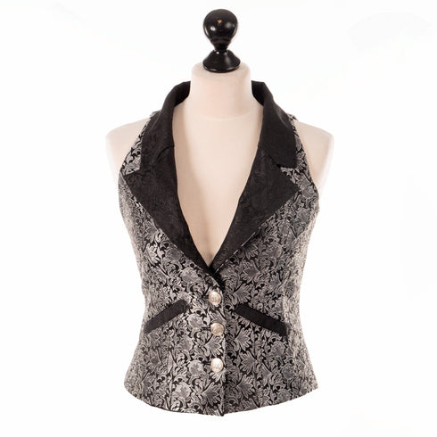 SiaLinda: Sandrine Damen Weste - Jacke, Brokat, silber schwarz, sexy - SiaLinda.com