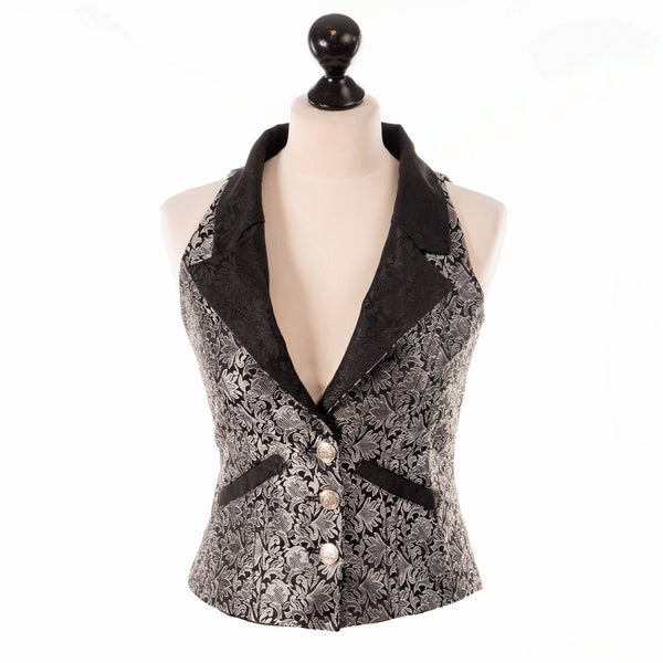 SiaLinda: Sandrine Damen Weste - Jacke, Brokat, silber schwarz, sexy - SiaLinda.com