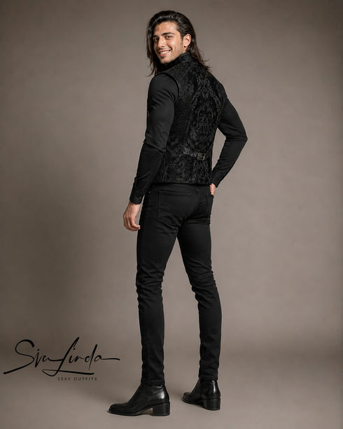 SiaLinda: Schwarze Gothic Weste Herren Nero, Barock Brokat, ärmellos - SiaLinda.com