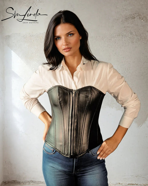 SiaLinda: Überbrust Korsett Pauline, Lamm Nappa, schwarz, echt Leder - SiaLinda.com