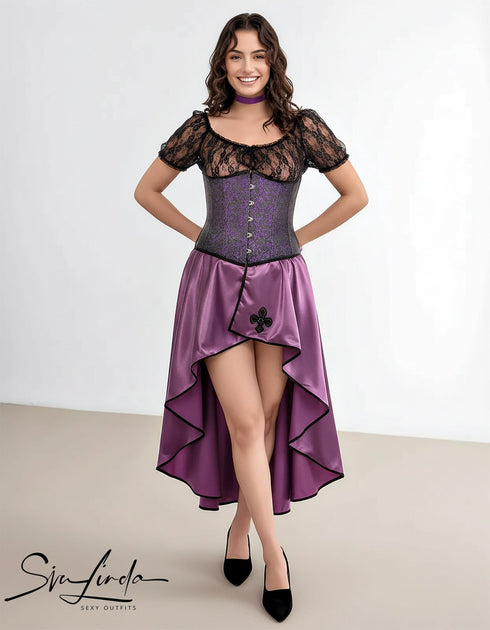 SiaLinda: Unterbrust Korsett Lilas, lila schwarz, Brokatstoff, Premiumkollektion - SiaLinda.com