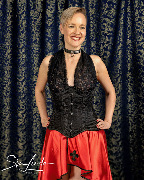 SiaLinda: Unterbrust Korsett Nicola, Brokat schwarz, extra lang geschnitten - SiaLinda.com