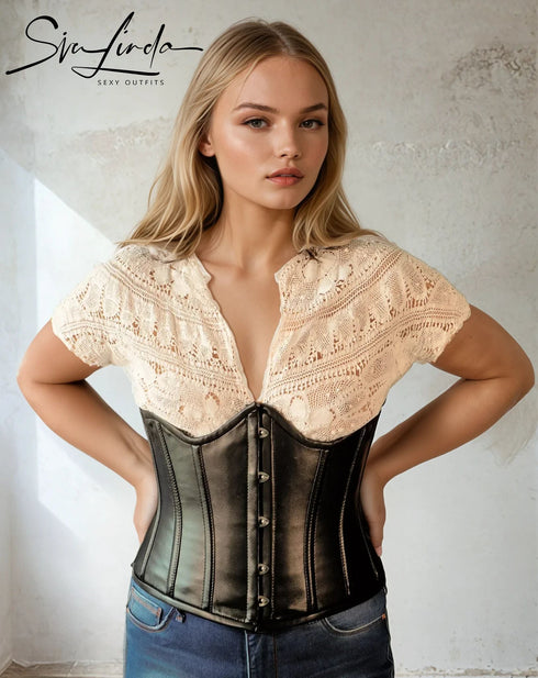 SiaLinda: Unterbrust Korsett Raven, schmal, Lamm Nappa, schwarz, echt Leder - SiaLinda.com