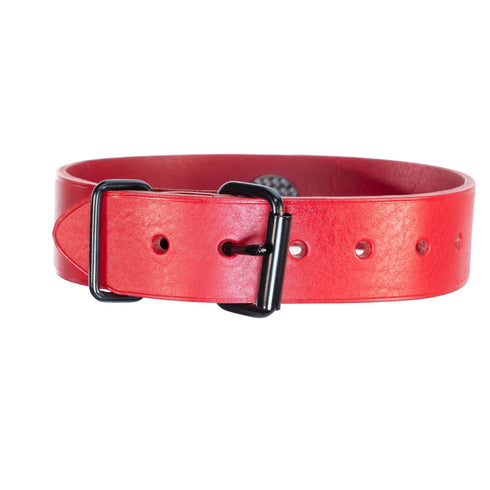 SiaLinda YOU Buddy rot - personalisiertes BDSM Halsband mit Edelstahl O - Ring, breites Rindsleder, mit Wunschgravur für Damen und Herren - SiaLinda.com