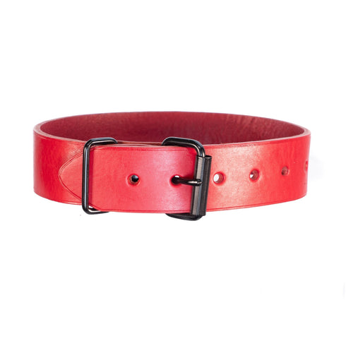 SiaLinda YOU Buddy rot - personalisiertes BDSM Halsband ohne Ring, breites Rindsleder, mit Wunschgravur für Damen und Herren - SiaLinda.com
