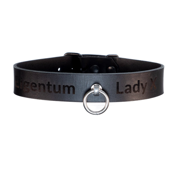 SiaLinda YOU Buddy schwarz Ring - personalisiertes BDSM Halsband mit Edelstahl O - Ring, breites Rindsleder, mit Wunschgravur - SiaLinda.com