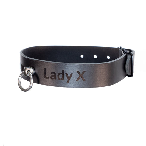 SiaLinda YOU Buddy schwarz Ring - personalisiertes BDSM Halsband mit Edelstahl O - Ring, breites Rindsleder, mit Wunschgravur - SiaLinda.com