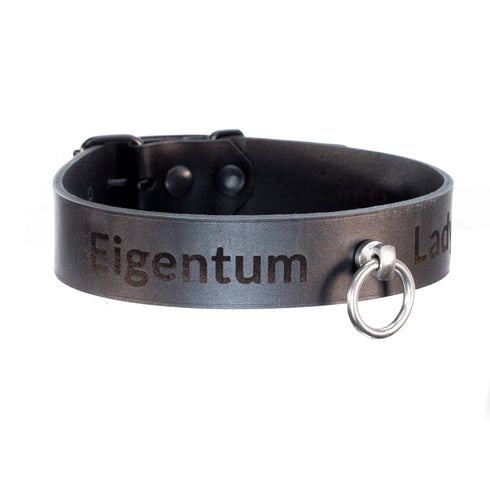 SiaLinda YOU Buddy schwarz Ring - personalisiertes BDSM Halsband mit Edelstahl O - Ring, breites Rindsleder, mit Wunschgravur - SiaLinda.com
