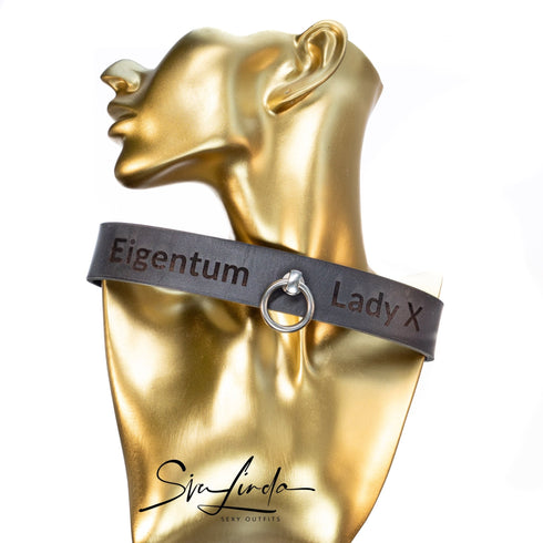 SiaLinda YOU Buddy schwarz Ring - personalisiertes BDSM Halsband mit Edelstahl O - Ring, breites Rindsleder, mit Wunschgravur - SiaLinda.com
