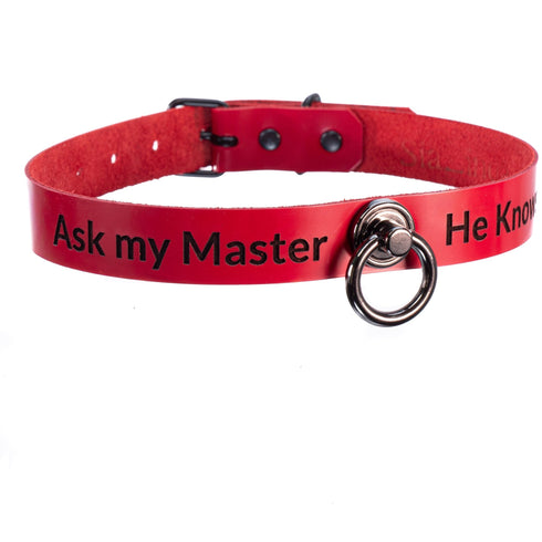 SiaLinda: YOU Halsband Red Devil mit schwarzem Ring, personalisiertes Lackleder Halsband rot, individuelle Gravur - SiaLinda.com