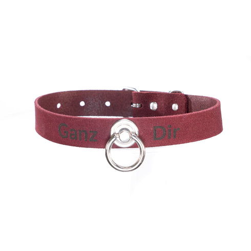 SiaLinda: YOU Halsband Red Velvet mit Ring, weinrot, Veloursleder, graviert mit deinem Wunschtext, silberfarbener O-Ring - SiaLinda.com