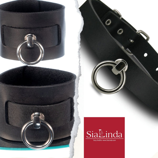 Sparset aus Arm - oder Fußfesseln mit Edelstahlring und passendem Halsband Nummer 12 - SiaLinda.com