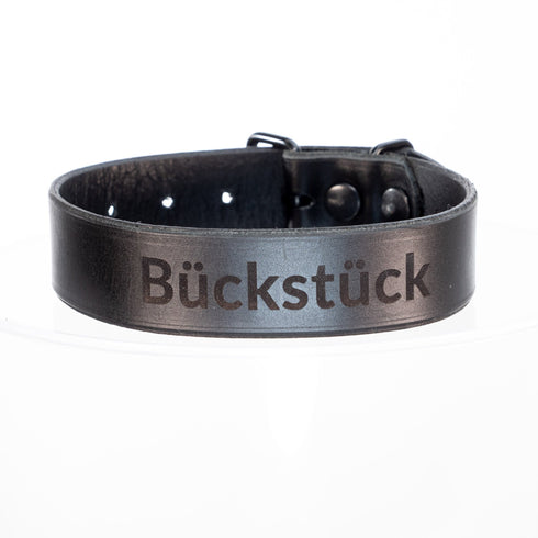YOU Buddy schwarz - personalisiertes BDSM Halsband ohne Ring, breites Rindsleder, mit Wunschgravur - SiaLinda.com