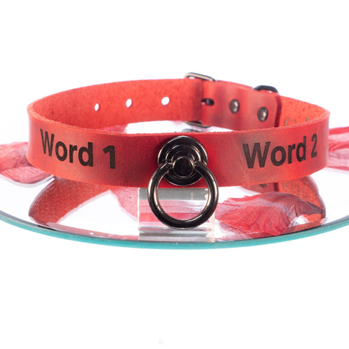 YOU Halsband Serie 12 rot mit O - Ring und Wunschtext, individuell erstellt, italienisches Premium Leder - SiaLinda.com