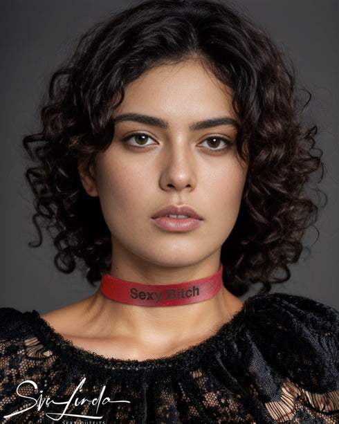 YOU Halsband Serie 12 rot mit Wunschtext, individuell erstellt, italienisches Premium Leder - SiaLinda.com
