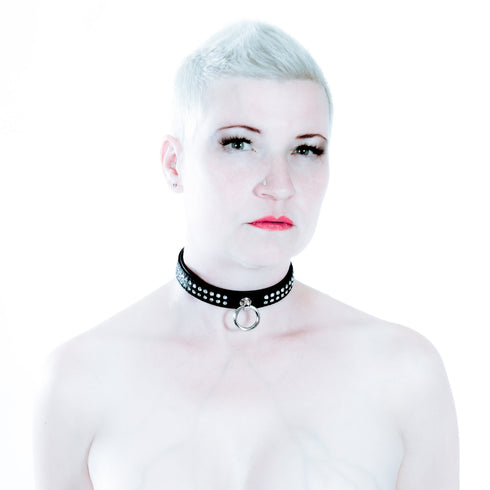 SiaLinda: Halsband echtes Elch Leder mit Strass schwarz 20mm breit