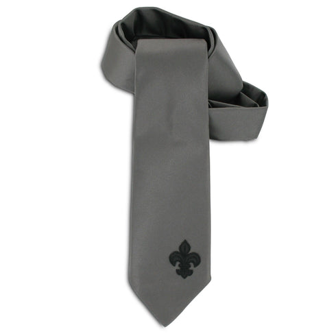 SiaLinda: Krawatte Perla, perl grau, Satin, mit Lilien Applikation