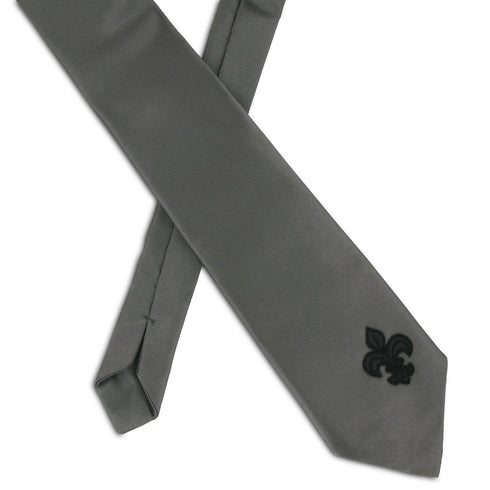 SiaLinda: Krawatte Perla, perl grau, Satin, mit Lilien Applikation