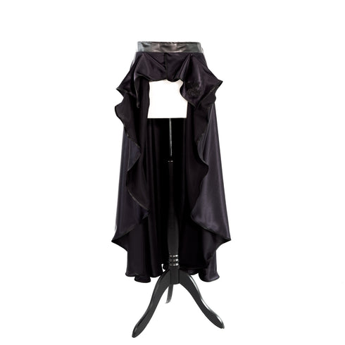 SiaLinda: Rock Gina II, aubergine, lila, Satin, Lilien Applikation, asymmetrisch, geschlitzt