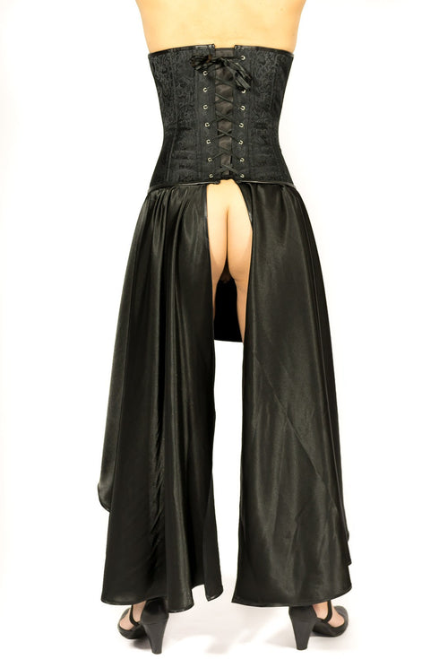 SiaLinda: Rock Jeanne, schwarz, Satin, Lilien Applikation, asymmetrisch, geschlitzt