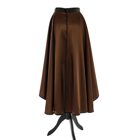 SiaLinda: Rock Kypria, kupfer braun, Satin, Lilien Applikation, asymmetrisch, geschlitzt