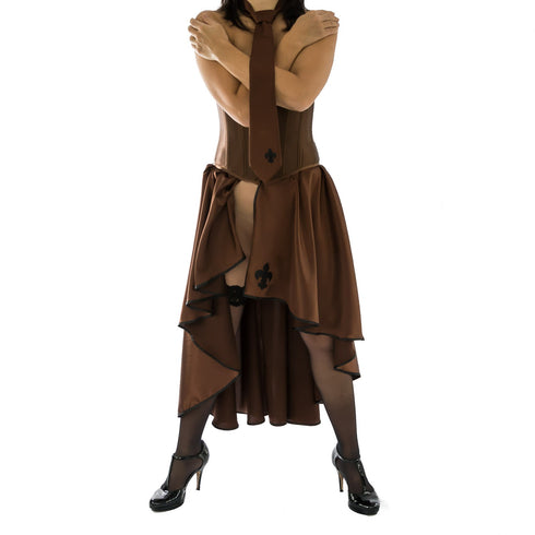 SiaLinda: Rock Kypria, kupfer braun, Satin, Lilien Applikation, asymmetrisch, geschlitzt