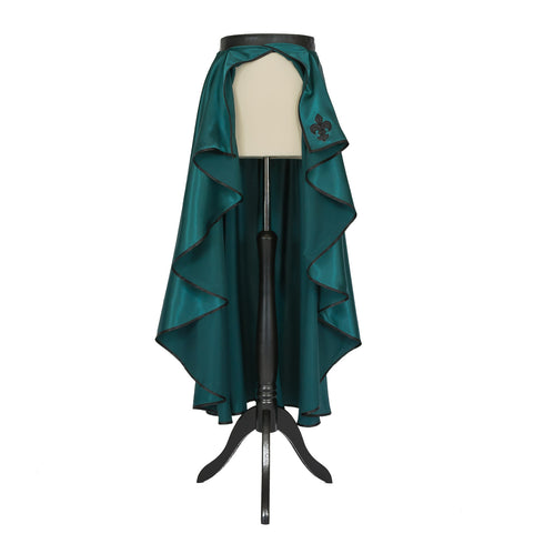 SiaLinda: Rock Vanessa, petrol - türkis grün, Satin, Lilien Applikation, asymmetrisch, geschlitzt