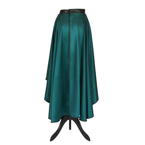 SiaLinda: Rock Vanessa, petrol - türkis grün, Satin, Lilien Applikation, asymmetrisch, geschlitzt