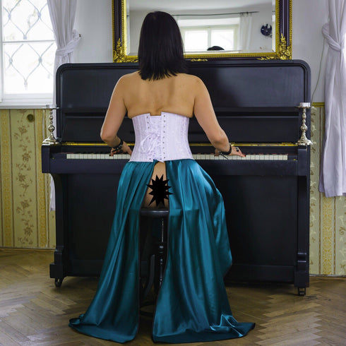 SiaLinda: Rock Vanessa, petrol - türkis grün, Satin, Lilien Applikation, asymmetrisch, geschlitzt