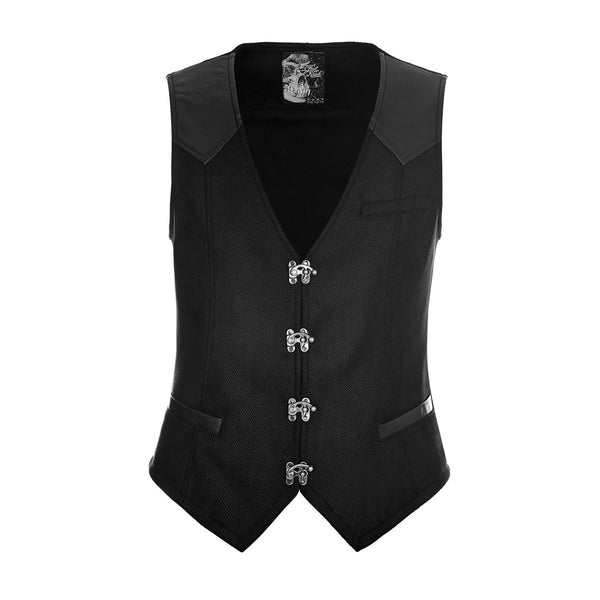 SiaLinda for Men: Vest Sigurd, pocket fasteners, cotton, imitation leather, black