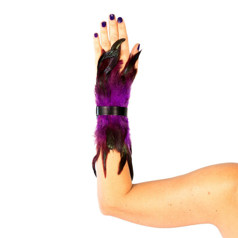 SiaLinda: 2er Set Federarmband Zaha aubergine lila, mit Federn und schwarzem Leder, einstellbar