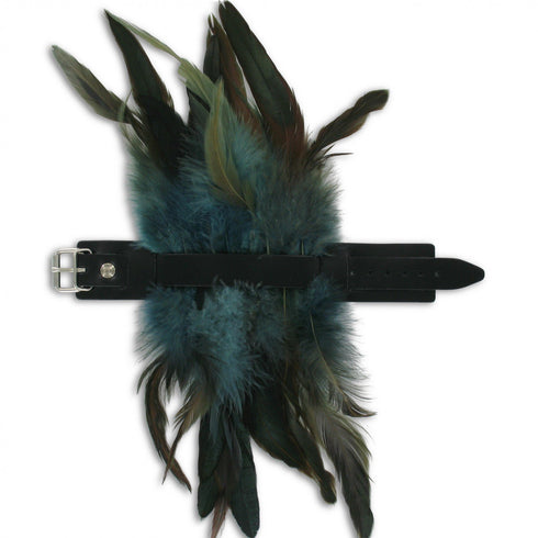 SiaLinda: 2er Set Federarmband Zaha blau grau, mit Federn und schwarzem Leder, einstellbar