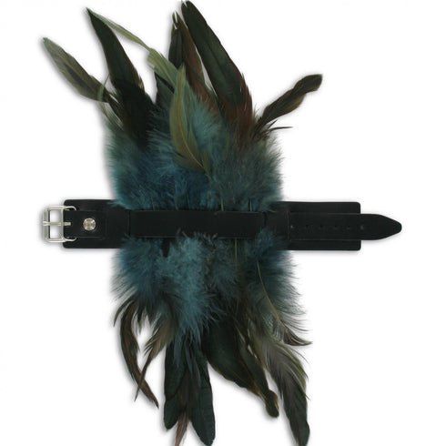 SiaLinda: 2er Set Federarmband Zaha blau grau, mit Federn und schwarzem Leder, einstellbar - SiaLinda.com