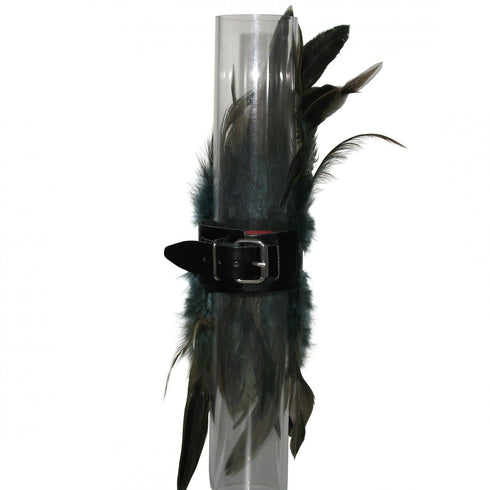 SiaLinda: 2er Set Federarmband Zaha blau grau, mit Federn und schwarzem Leder, einstellbar - SiaLinda.com